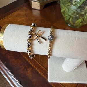 Rustic Cuff Gold and Black Beaded Bracelet Set